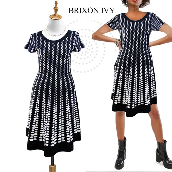 Brixon Ivy Black/White Pattern Sweater Dress Small - Picture 1 of 9